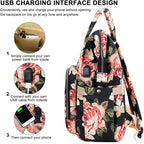 Laptop Backpack for Women,15.6 Inch Stylish College School Backpack with USB Charging Port,Water Resistant Casual Daypack Laptop Backpack for Girls/Nurse/Teacher/Travel (Flower Pattern)