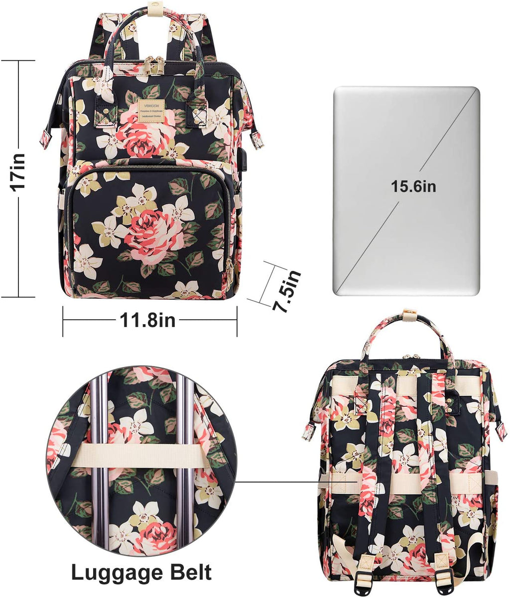 Laptop Backpack for Women,15.6 Inch Stylish College School Backpack with USB Charging Port,Water Resistant Casual Daypack Laptop Backpack for Girls/Nurse/Teacher/Travel (Flower Pattern)