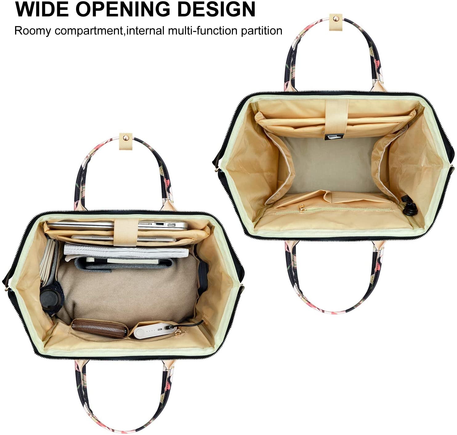 Laptop Backpack for Women,15.6 Inch Stylish College School Backpack with USB Charging Port,Water Resistant Casual Daypack Laptop Backpack for Girls/Nurse/Teacher/Travel (Flower Pattern)