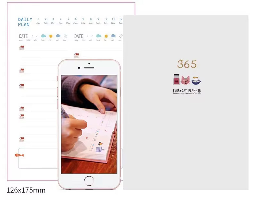 2025 Cute Solid Color Magnetic Buckle Design 365 Day Weekly Plan Diary Planner Notebooks A6 Journal School Supplies Stationery