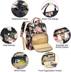 Laptop Backpack for Women,15.6 Inch Stylish College School Backpack with USB Charging Port,Water Resistant Casual Daypack Laptop Backpack for Girls/Nurse/Teacher/Travel (Flower Pattern)