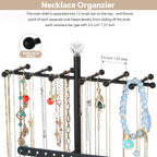 Jewelry Organizer Stand, 3-Tier Necklace Holder Jewelry Tree with Wooden Storage Drawer Box for Necklace Bracelet Earring Ring, Carbonized Black