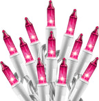 Christmas Pink Mini String Lights - 100 Count 25 Feet Detachable Incandescent Bulb Waterproof Fairy Lights Plug in for Indoor Outdoor Party Patio Xmas Tree Valentine'S Day Decoration, White Wire